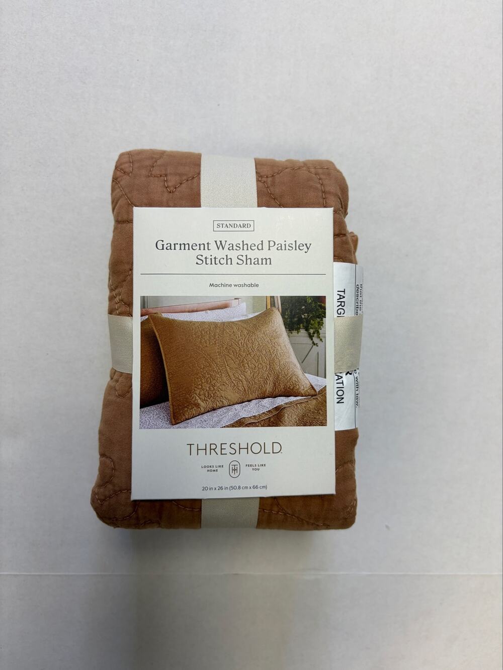Threshold Garment Washed Paisley Stitch Standard Pillow Sham Brown 20x26